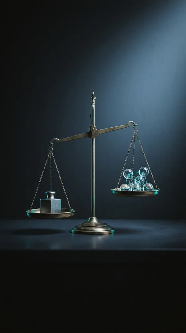 Balance scale — solid files vs networked cloud evidence